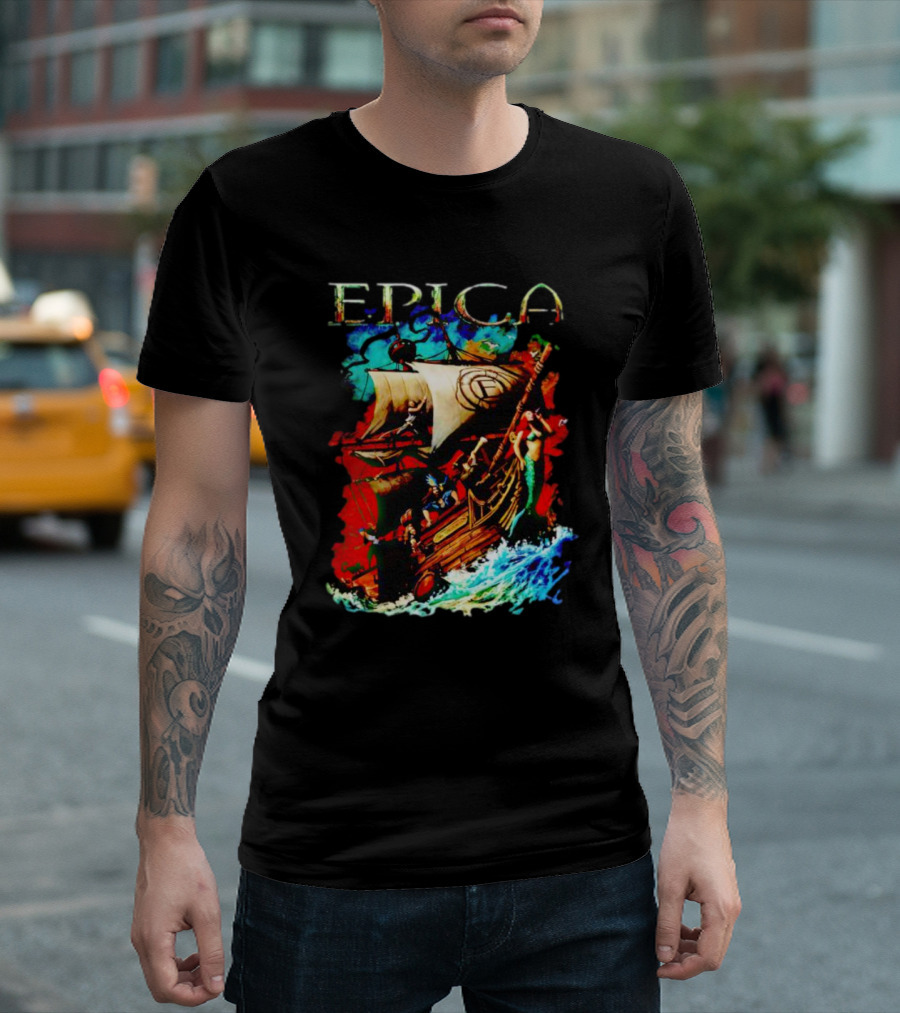 EPICA Pirate Ship Adventure with Mythical Creatures and Ocean Waves T-Shirt