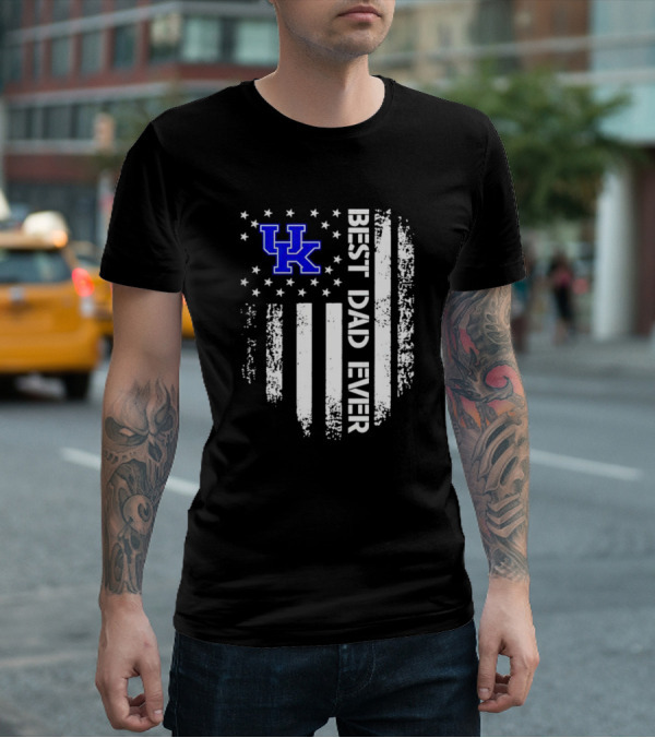 Kentucky Wildcats Best Dad Ever Vertical Stars Stripes T-Shirt