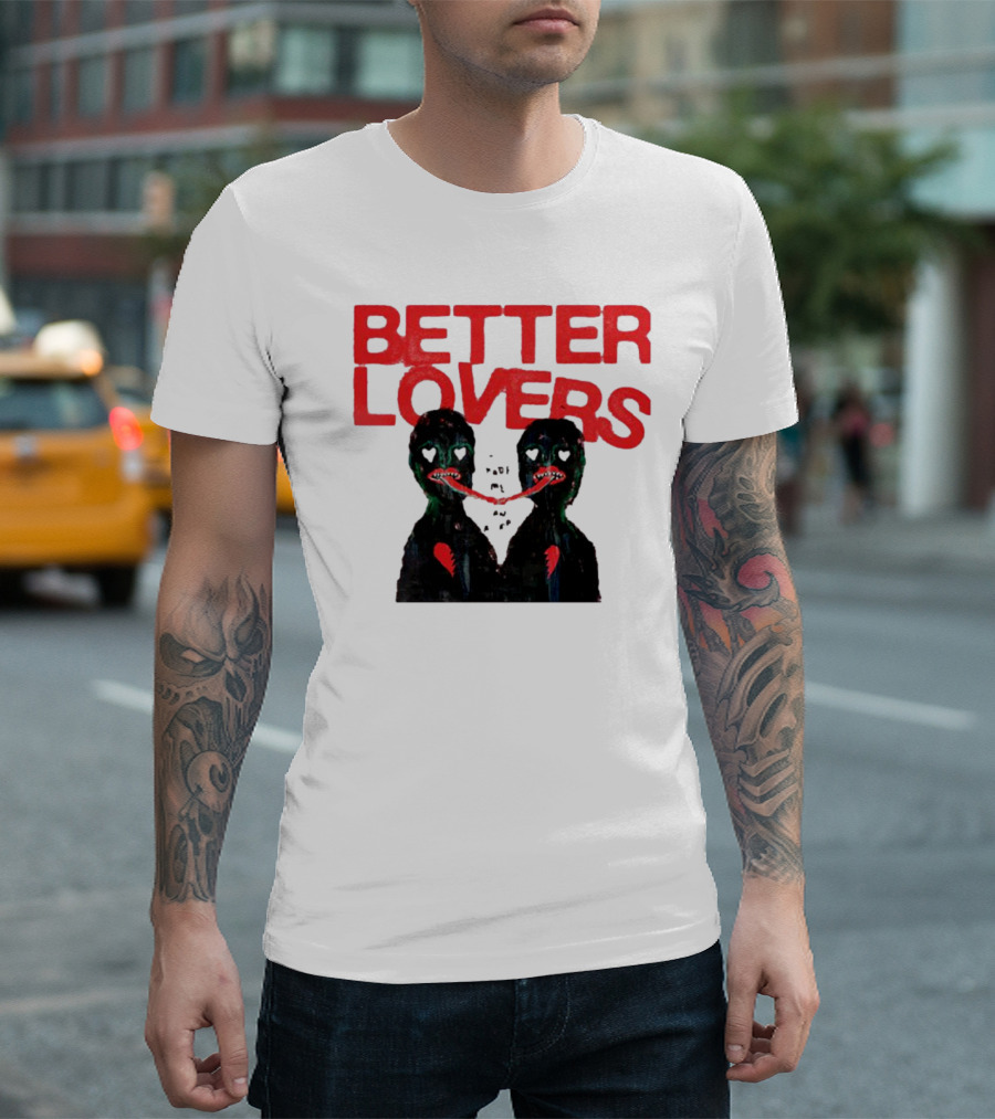 Better Lovers Distorted Figures With Textured Red Letters T-Shirt