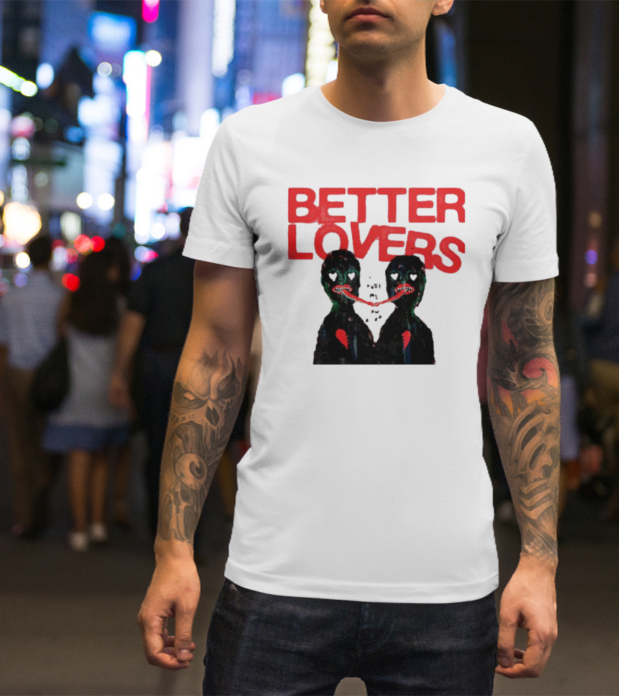 Better Lovers Distorted Figures With Textured Red Letters T-Shirt