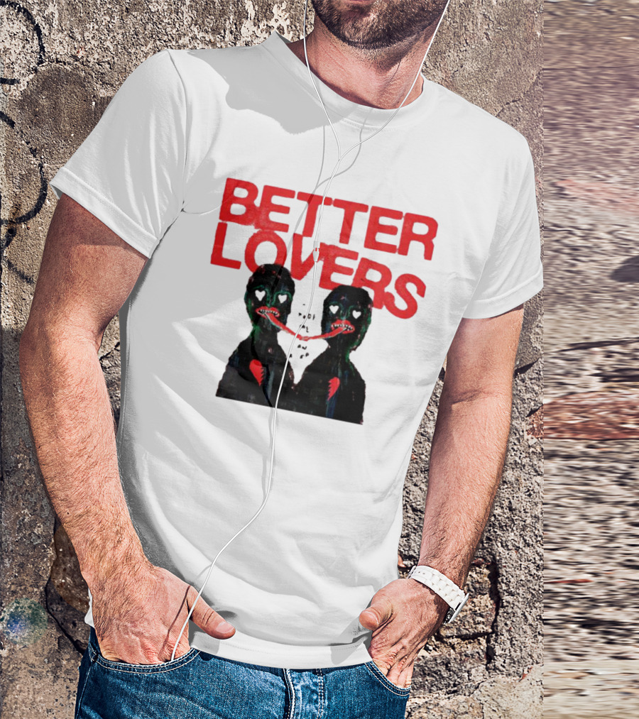 Better Lovers Distorted Figures With Textured Red Letters T-Shirt