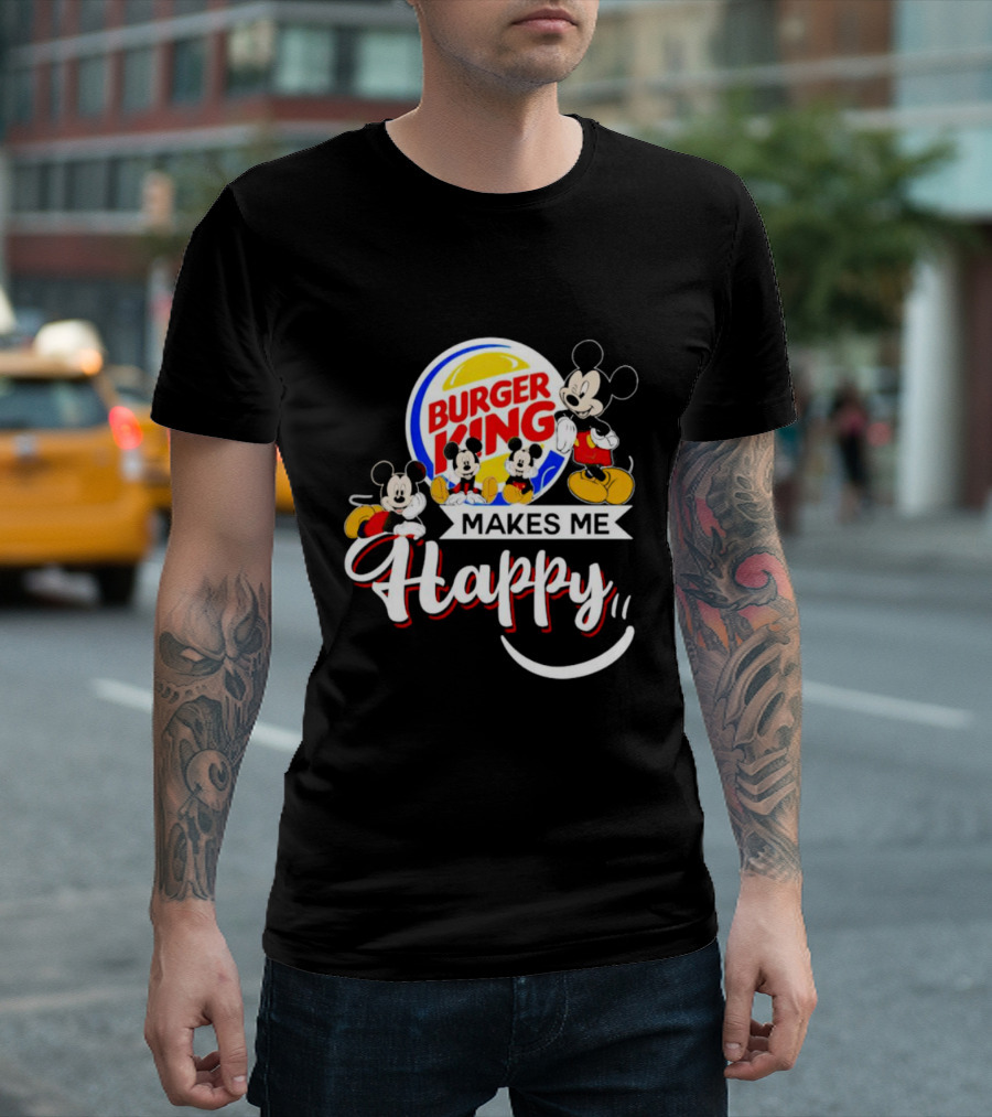 Burger King Makes Me Happy Mickey With Iconic Mouse Characters T-Shirt