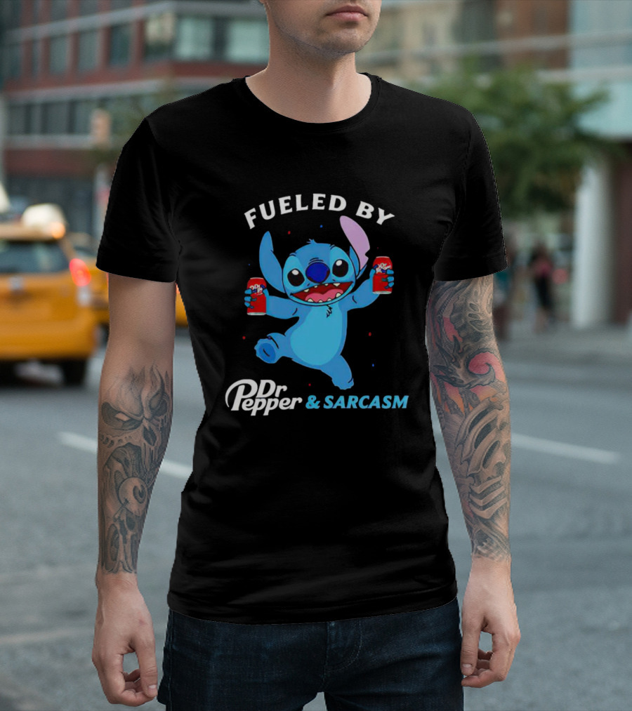 Fueled by Dr Pepper and Sarcasm Stitch Holding Cans T-Shirt