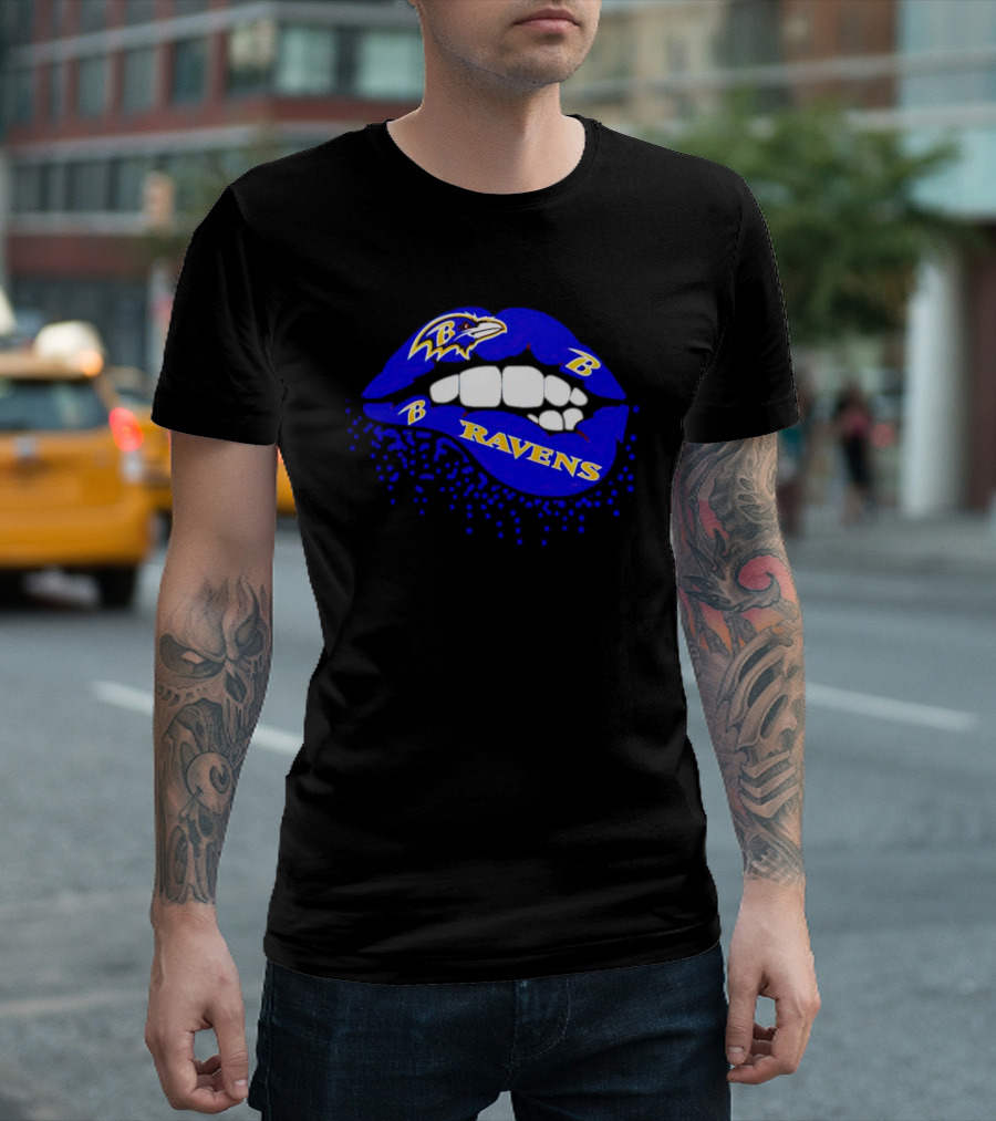 Baltimore Ravens B Lip Logo Blue And White Fan T-Shirt