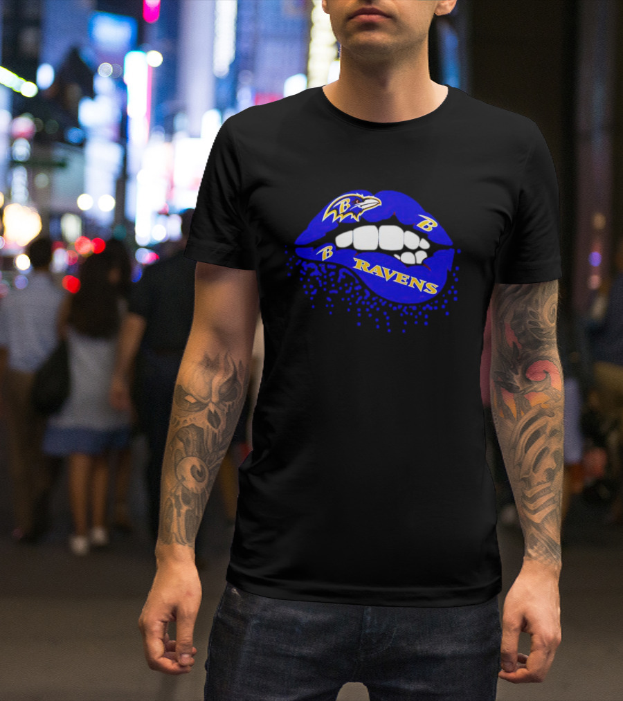 Baltimore Ravens B Lip Logo Blue And White Fan T-Shirt
