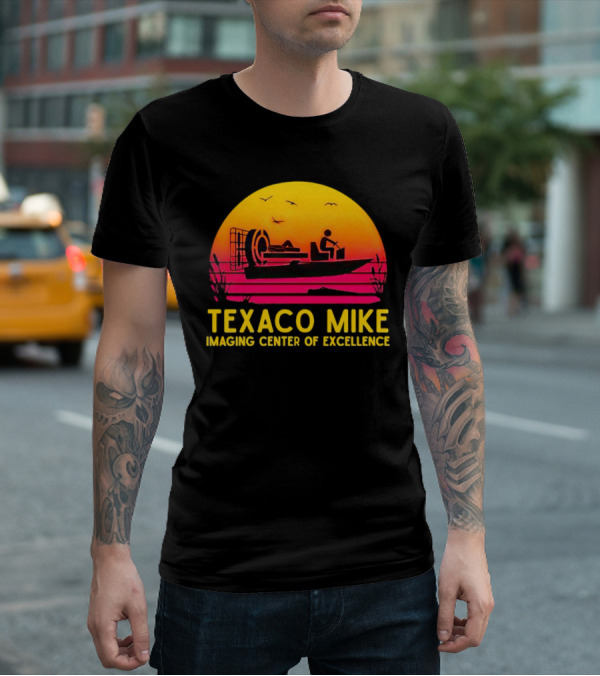 Texaco Mike Imaging Center Of Excellence Airboat Sunset Scene T-Shirt