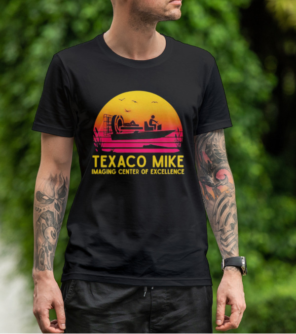 Texaco Mike Imaging Center Of Excellence Airboat Sunset Scene T-Shirt