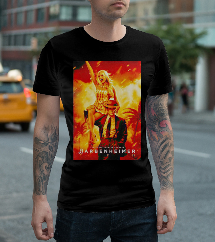 The World Forever Changes Barbenheimer 7 21 23 Palm Trees Explosion Hat Dress T-Shirt