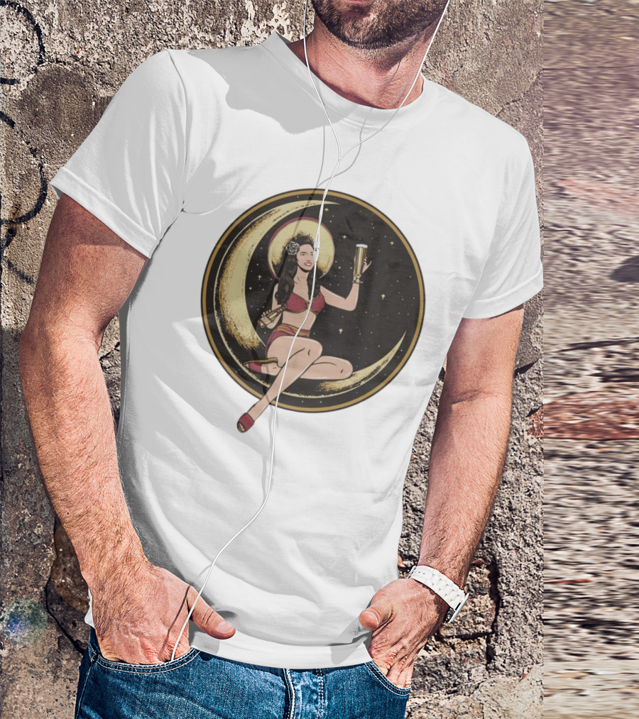 Moon Lady With Beer In Red Bikini Sitting On Crescent T-Shirt