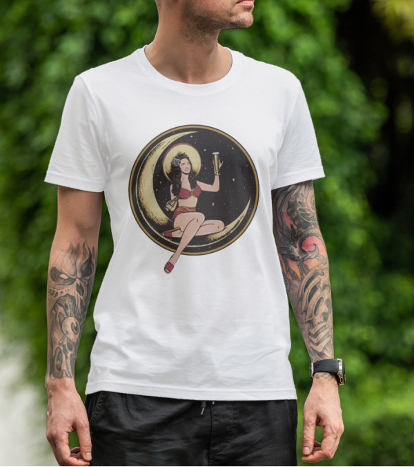Moon Lady With Beer In Red Bikini Sitting On Crescent T-Shirt