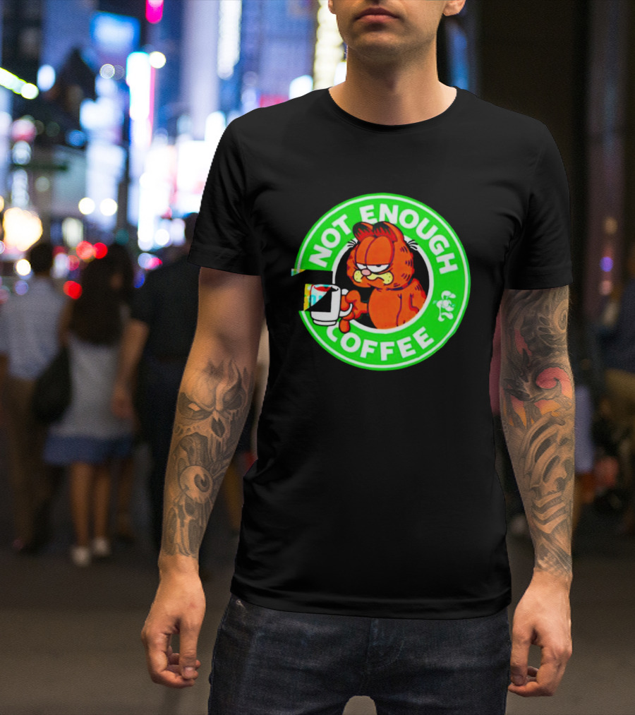 Garfield Not Enough Coffee Circular Green Badge Mood T-Shirt