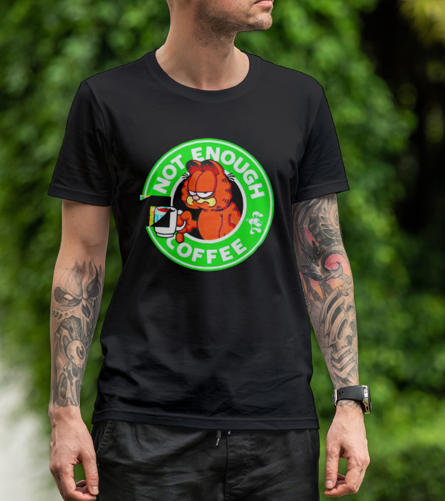 Garfield Not Enough Coffee Circular Green Badge Mood T-Shirt