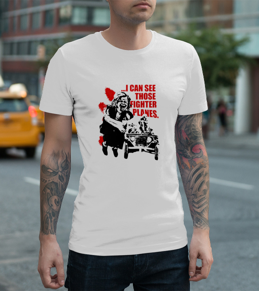 I Can See Those Fighter Planes Red Graffiti Style Jeep Rider T-Shirt