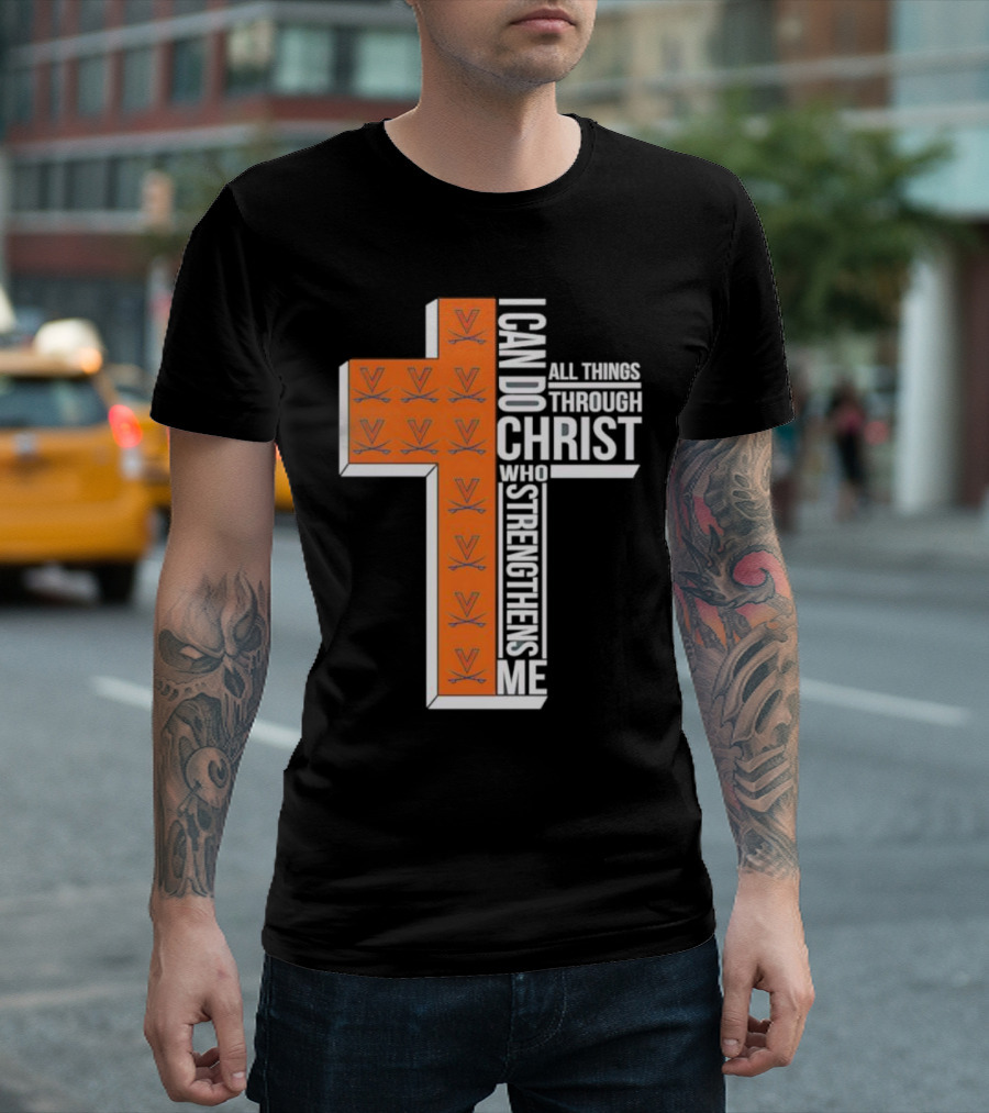 Men’s Virginia Cavaliers Christian Faith I Can Do All Things Through Christ Cross T-Shirt