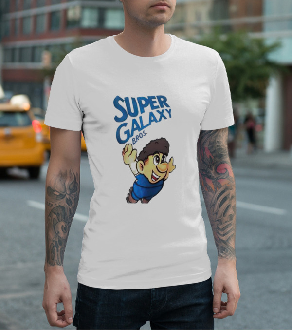 Super Galaxy Bros Flying Character In Blue T-Shirt