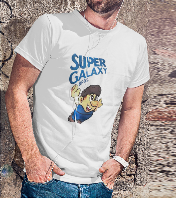 Super Galaxy Bros Flying Character In Blue T-Shirt