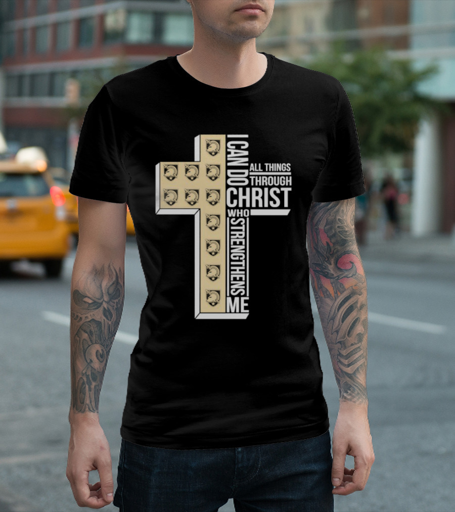 Black Knights I Can Do All Things Through Christ Who Strengthens Me Cross T-Shirt