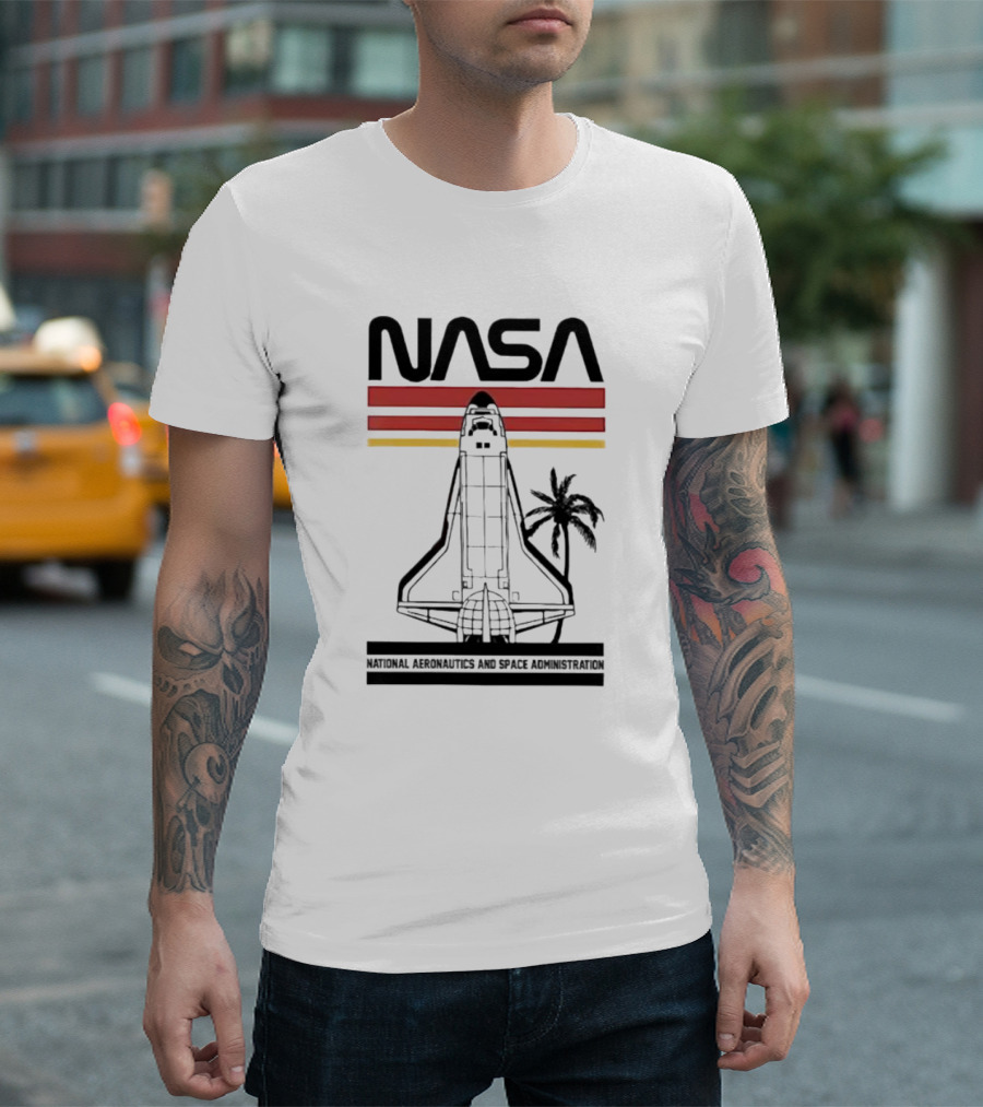 NASA National Aeronautics and Space Administration Shuttle Palm Retro Stripes T-Shirt