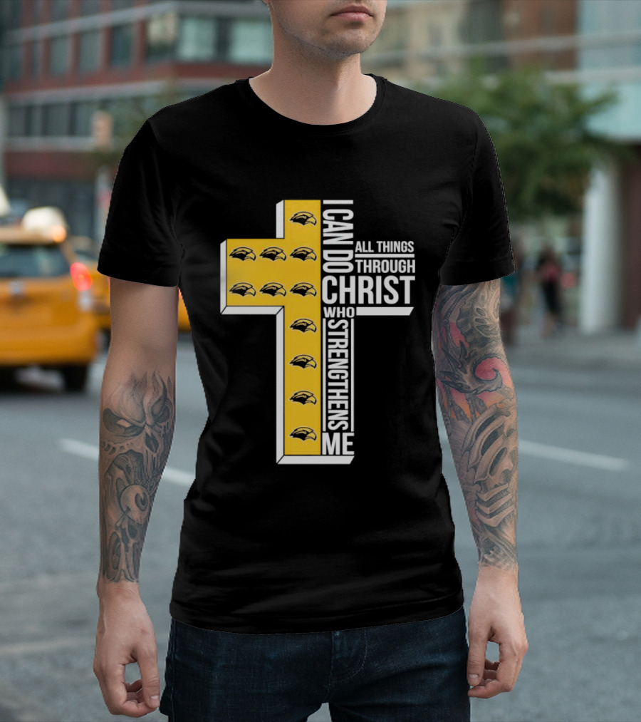 Southern Miss Golden Eagles I Can Do All Things Through Christ Who Strengthens Me Cross T-Shirt