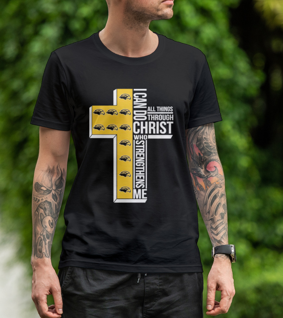 Southern Miss Golden Eagles I Can Do All Things Through Christ Who Strengthens Me Cross T-Shirt