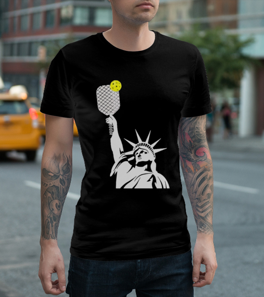 Statue of Liberty with Pickleball Paddle and Ball T-Shirt
