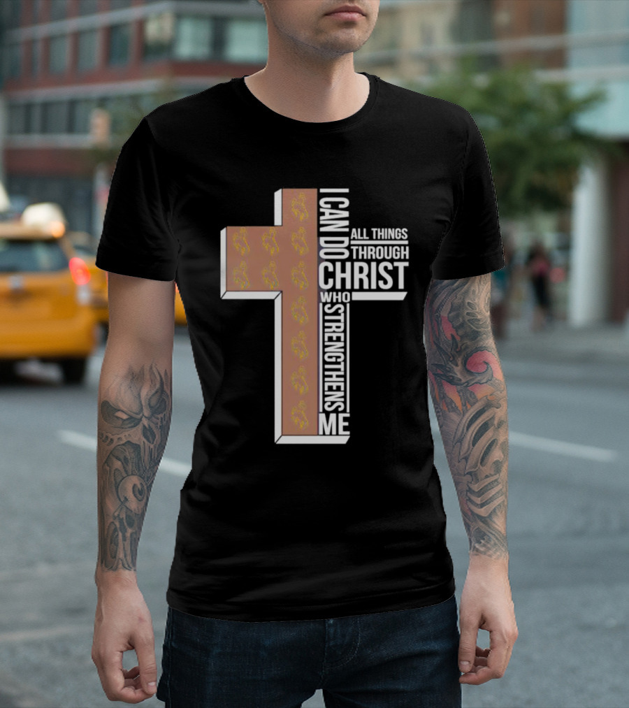 Wyoming Cowboys I Can Do All Things Through Christ Who Strengthens Me Cross T-Shirt