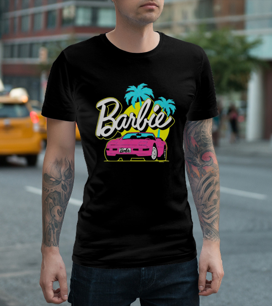 Barbie Malibu Pink Car and Palm Trees T-Shirt