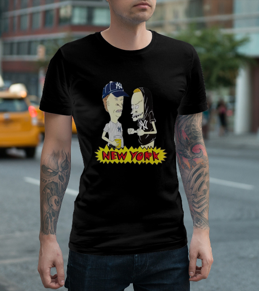 Beavis and Butt-Head New York Yankees Cartoon Characters in Baseball Gear T-Shirt