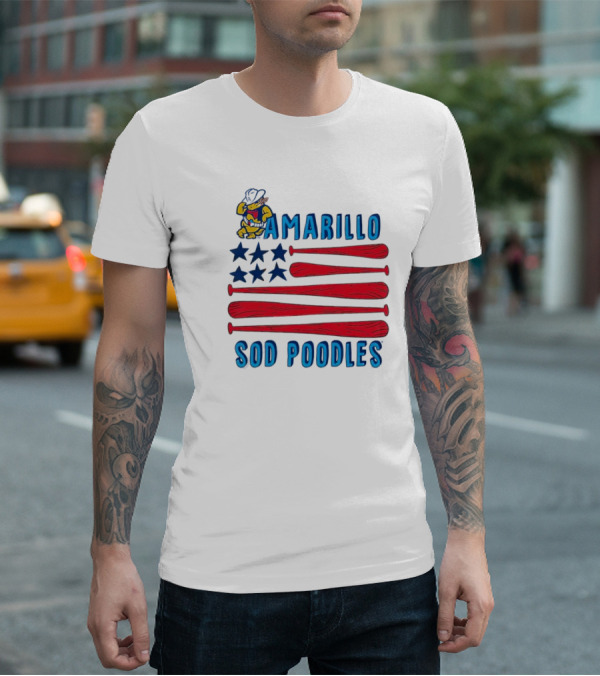 Amarillo Sod Poodles American Flag With Baseball Bats And Stars T-Shirt