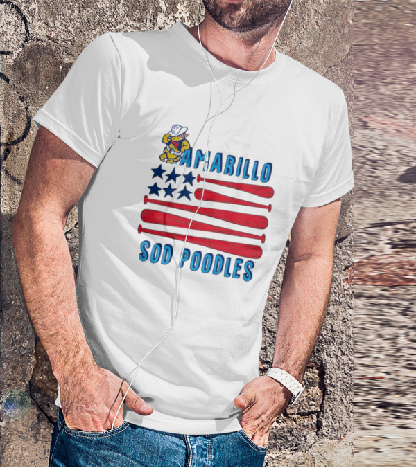 Amarillo Sod Poodles American Flag With Baseball Bats And Stars T-Shirt