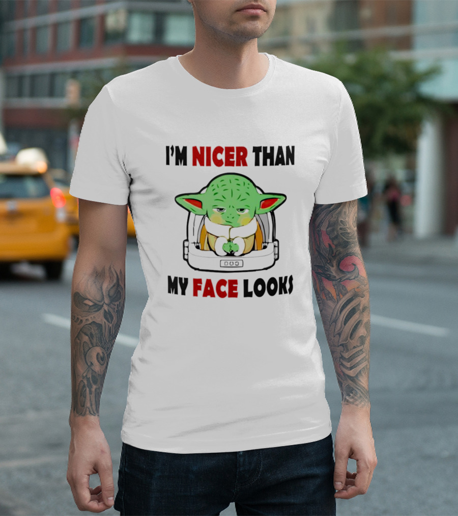 Baby Yoda I'm Nicer Than My Face Looks Grogu Helmet T-Shirt