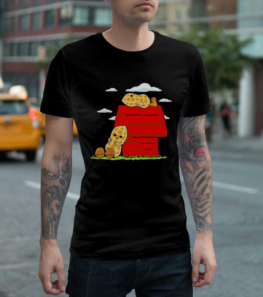 Peanuts Mashup Snoopy Red House Peanut Characters on Doghouse T-Shirt