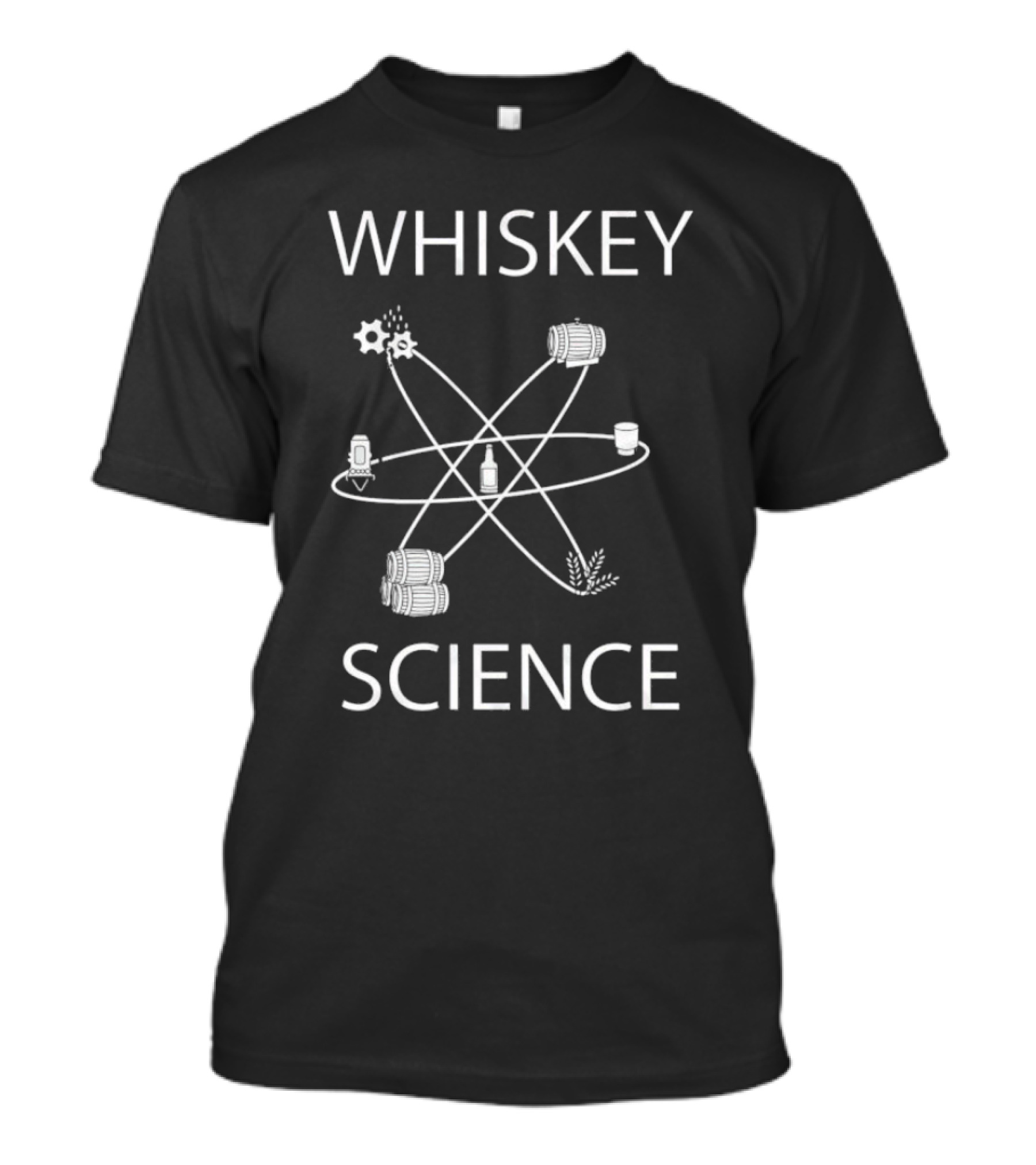 WHISKEY SCIENCE Molecular Diagram With Barrels And Distillation Elements T-Shirt