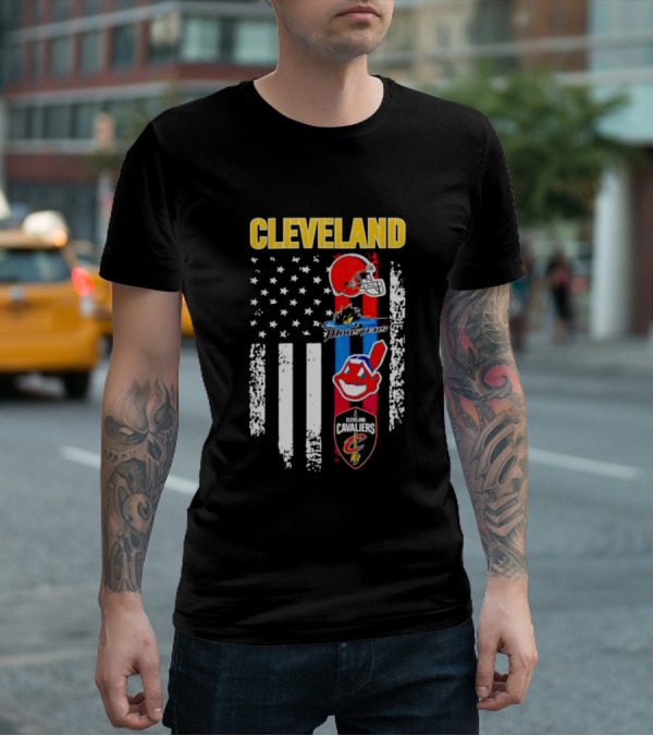 Cleveland Browns Monsters Guardians Cavaliers American Flag Sports T-Shirt