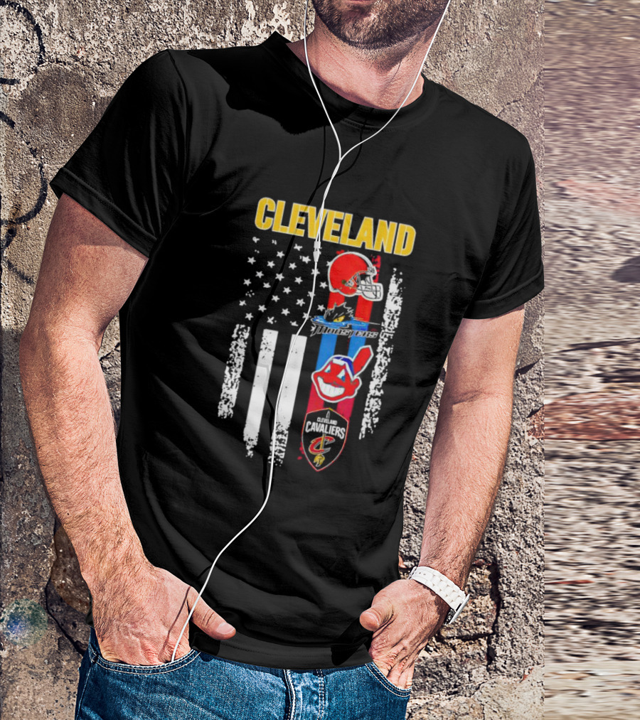Cleveland Browns Monsters Guardians Cavaliers American Flag Sports T-Shirt