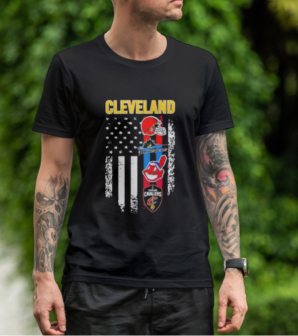 Cleveland Browns Monsters Guardians Cavaliers American Flag Sports T-Shirt