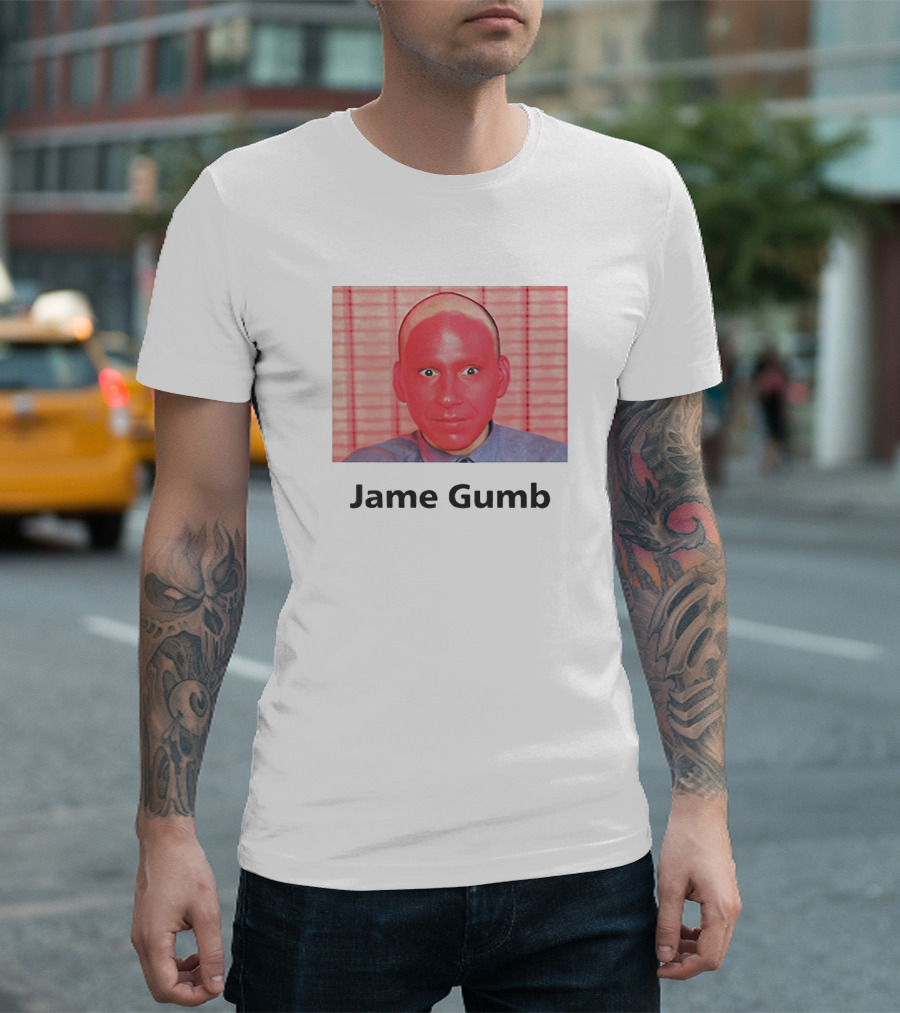 Jame Gumb Red Face Image with Red Background Blinds T-Shirt