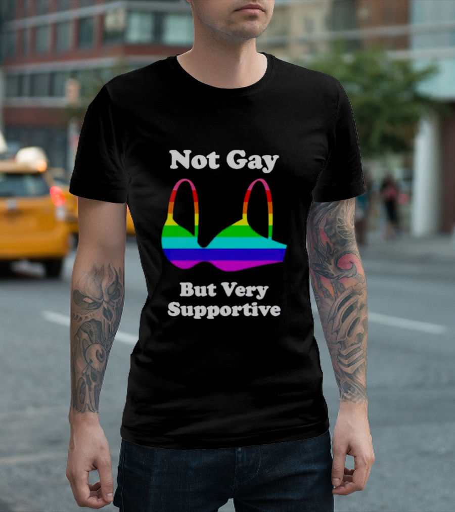Not Gay But Very Supportive Rainbow Bra T-Shirt