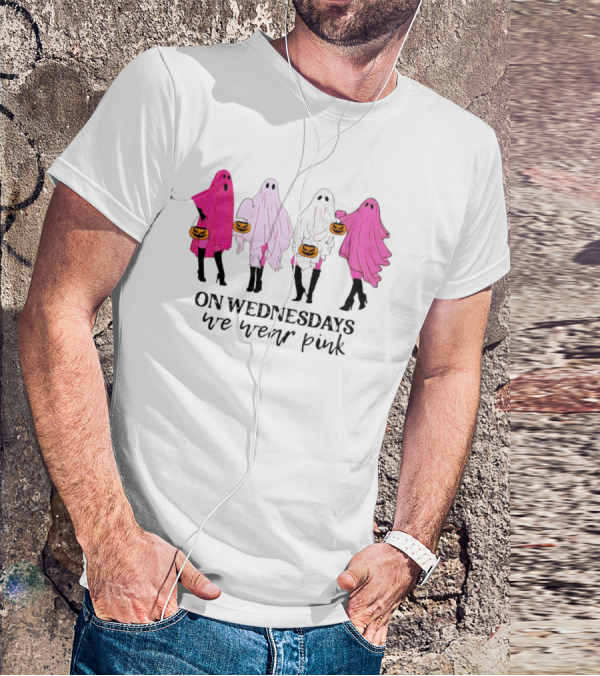 On Wednesdays We Wear Pink Ghost Costumes Halloween T-Shirt