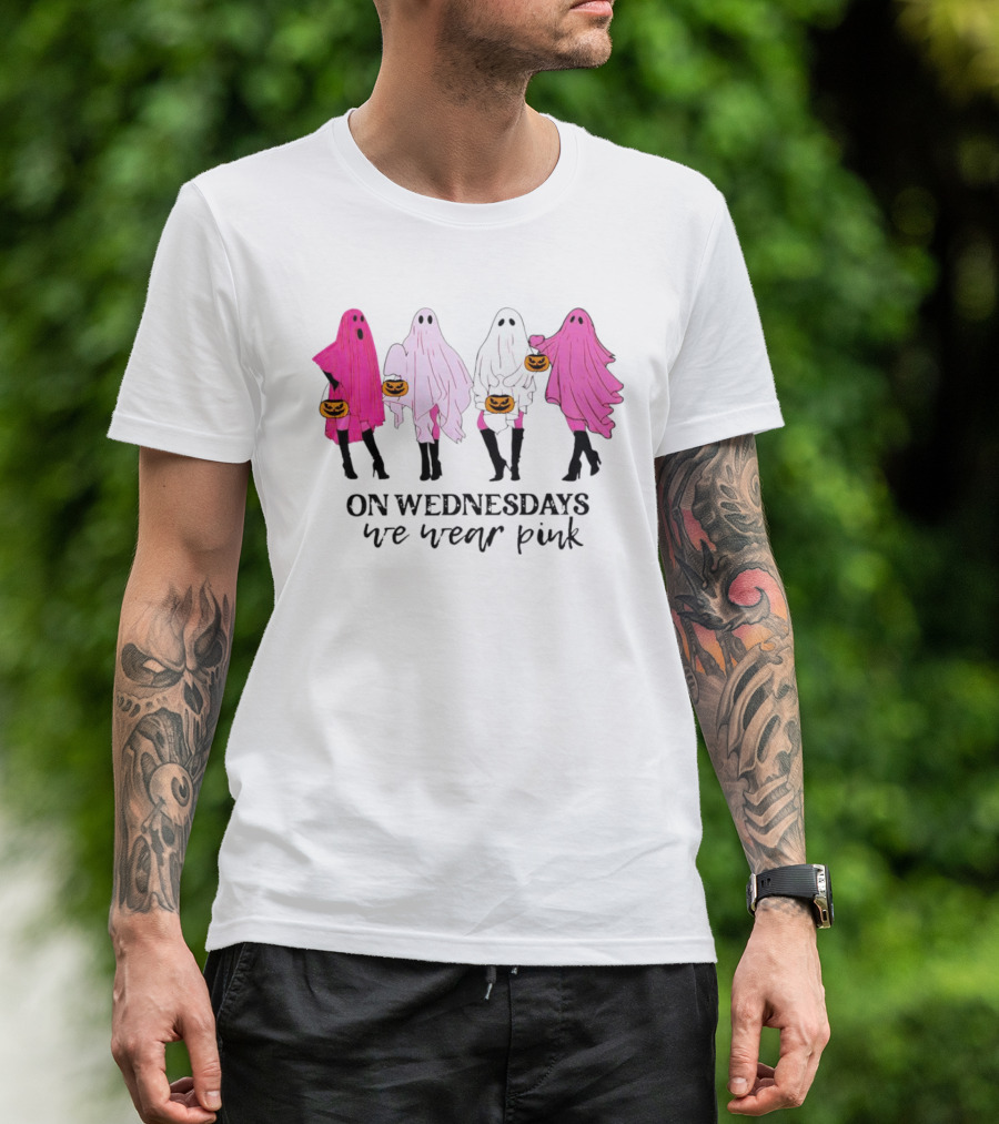 On Wednesdays We Wear Pink Ghost Costumes Halloween T-Shirt