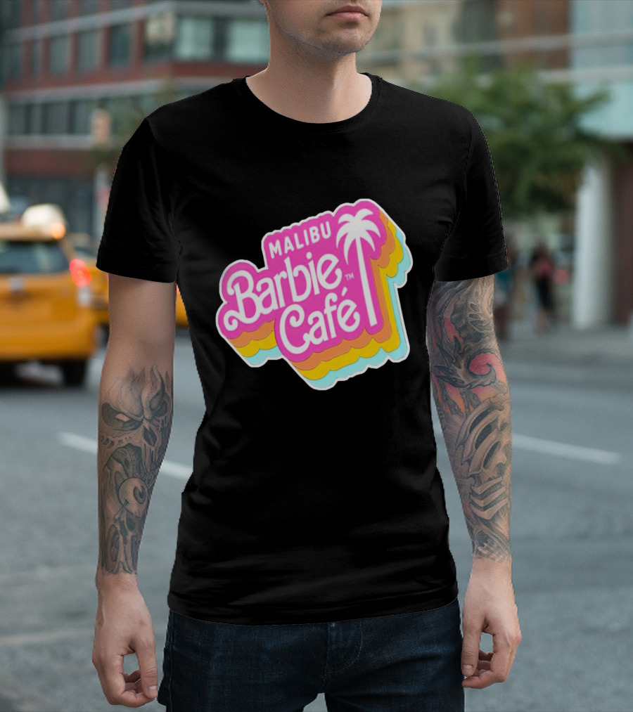 Malibu Barbie Cafe Colorful Retro Logo with Palm Tree T-Shirt