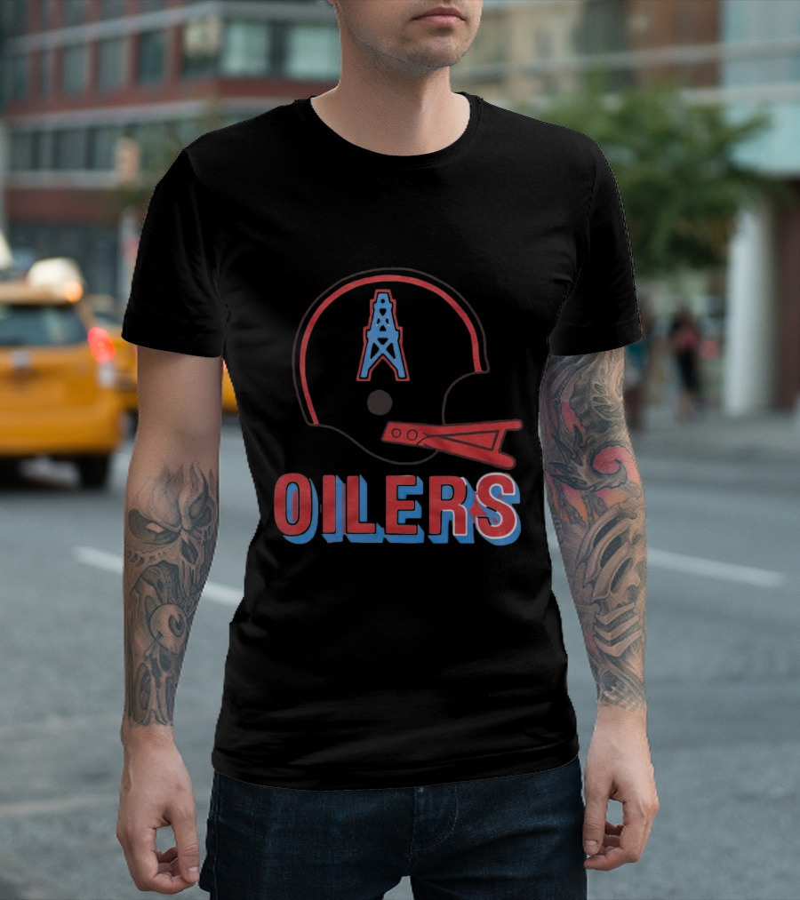 Oilers Football Helmet With Tower T-Shirt