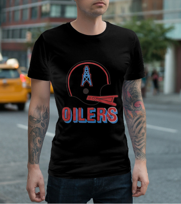Oilers Football Helmet With Tower T-Shirt