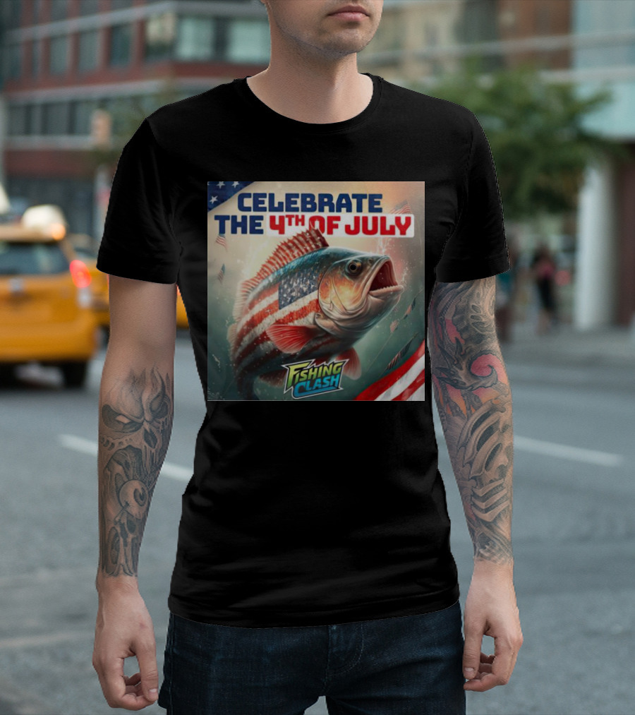 Celebrate The 4th Of July Fishing Clash With Patriotic Fish And American Flags T-Shirt