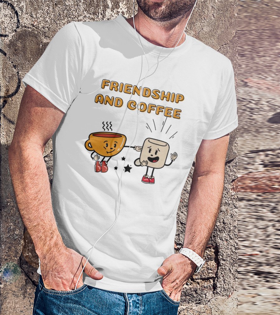 FRIENDSHIP AND COFFEE CUP AND MARSHMALLOW CHARACTERS CELEBRATING TOGETHER T-Shirt