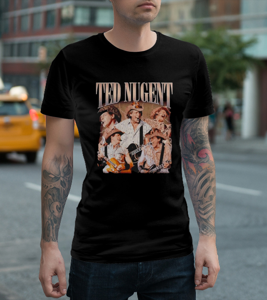 Ted Nugent Western Cowboy Hat Guitar Performance Collage T-Shirt