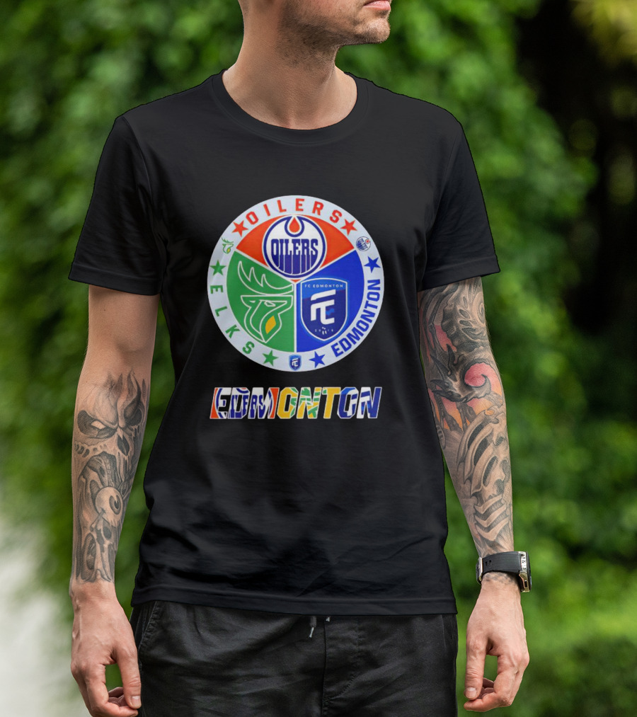 Oilers Elks FC Edmonton Sports Team Logo Collage T-Shirt