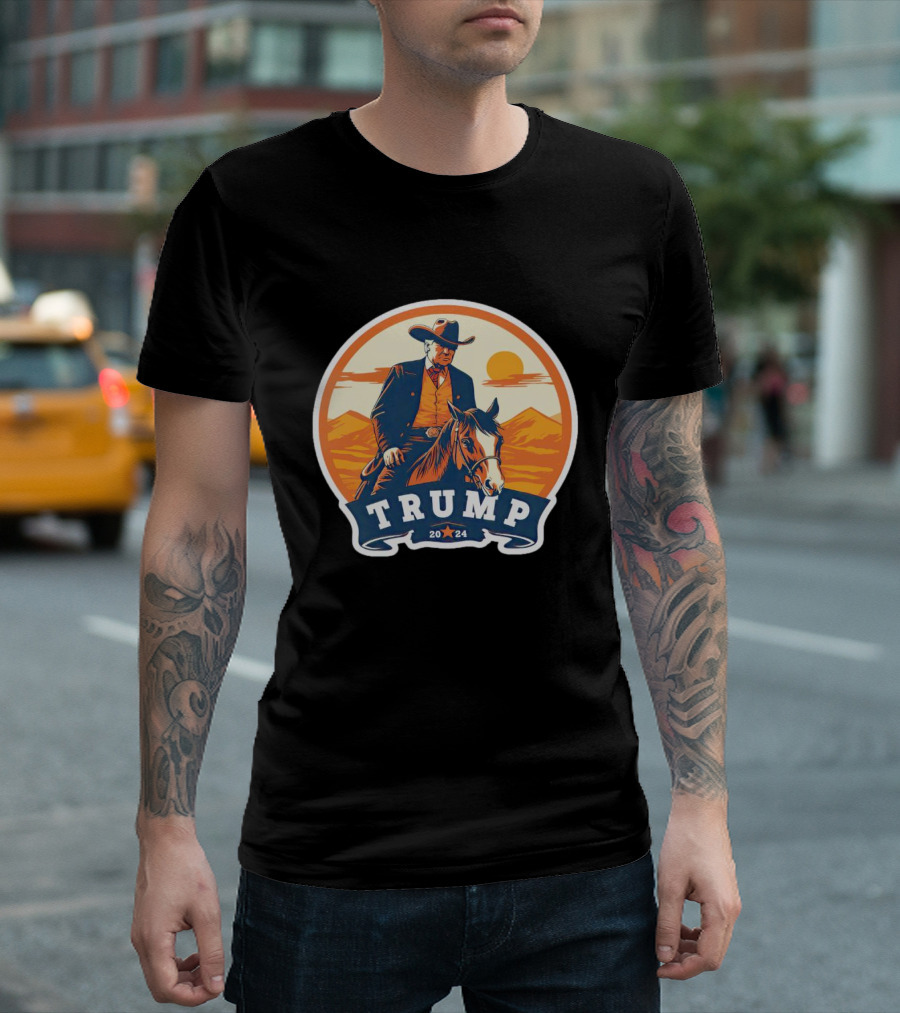 Trump Cowboy 2024 Vintage Western Theme Riding Horse T-Shirt