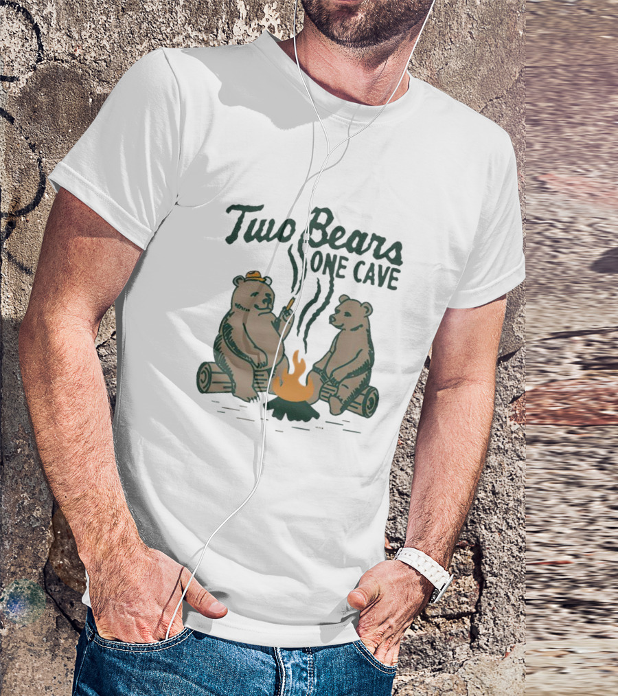 Two Bears One Cave Campfire Logs And Flames T-Shirt