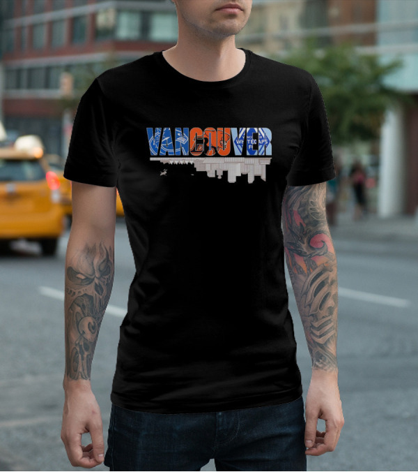 Vancouver Canucks BC Lions Vancouver Whitecaps City Skyline Upside T-Shirt